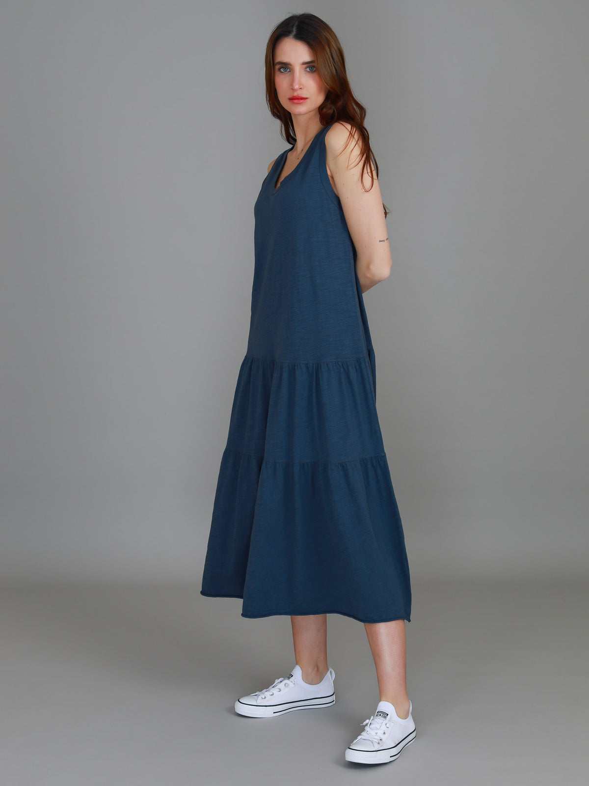 indigo tiered dress