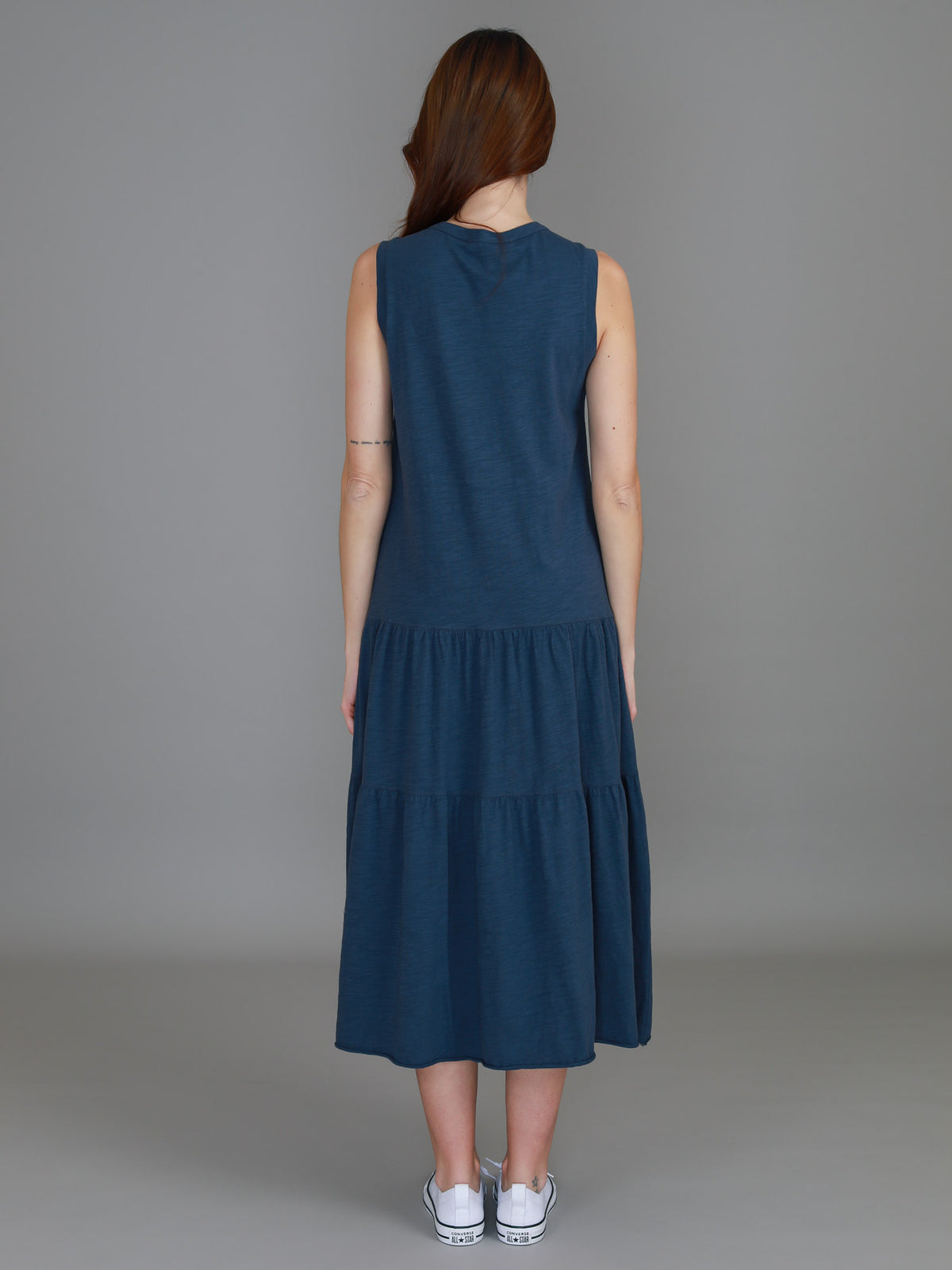 indigo sleeveless dress