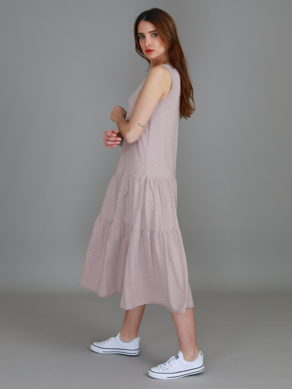oyster pink midi dress