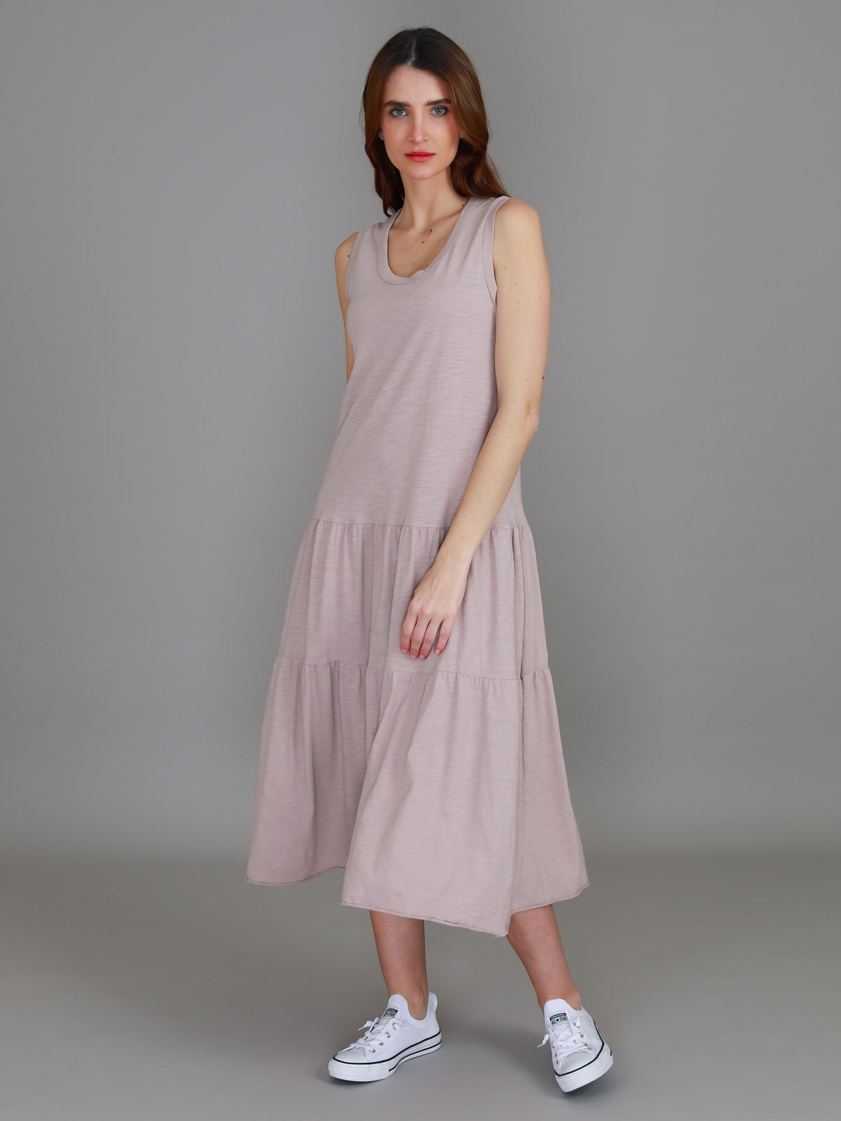 pale pink midi dress