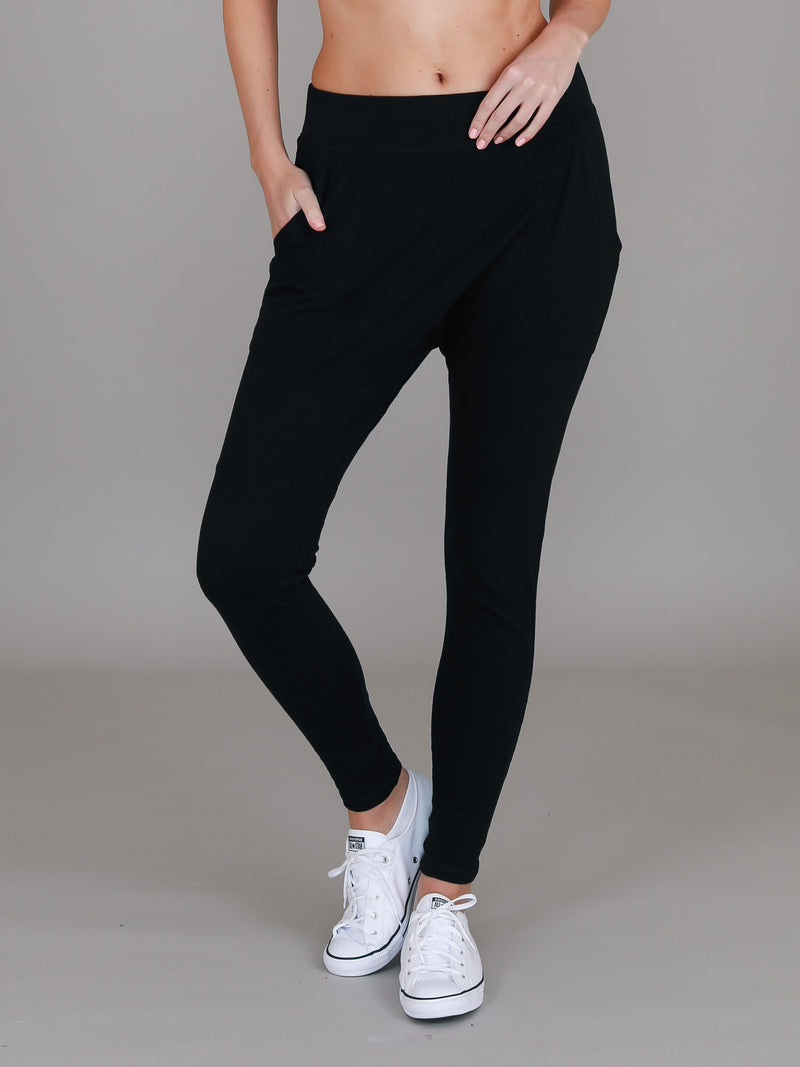 drop crotch pants women #color_black