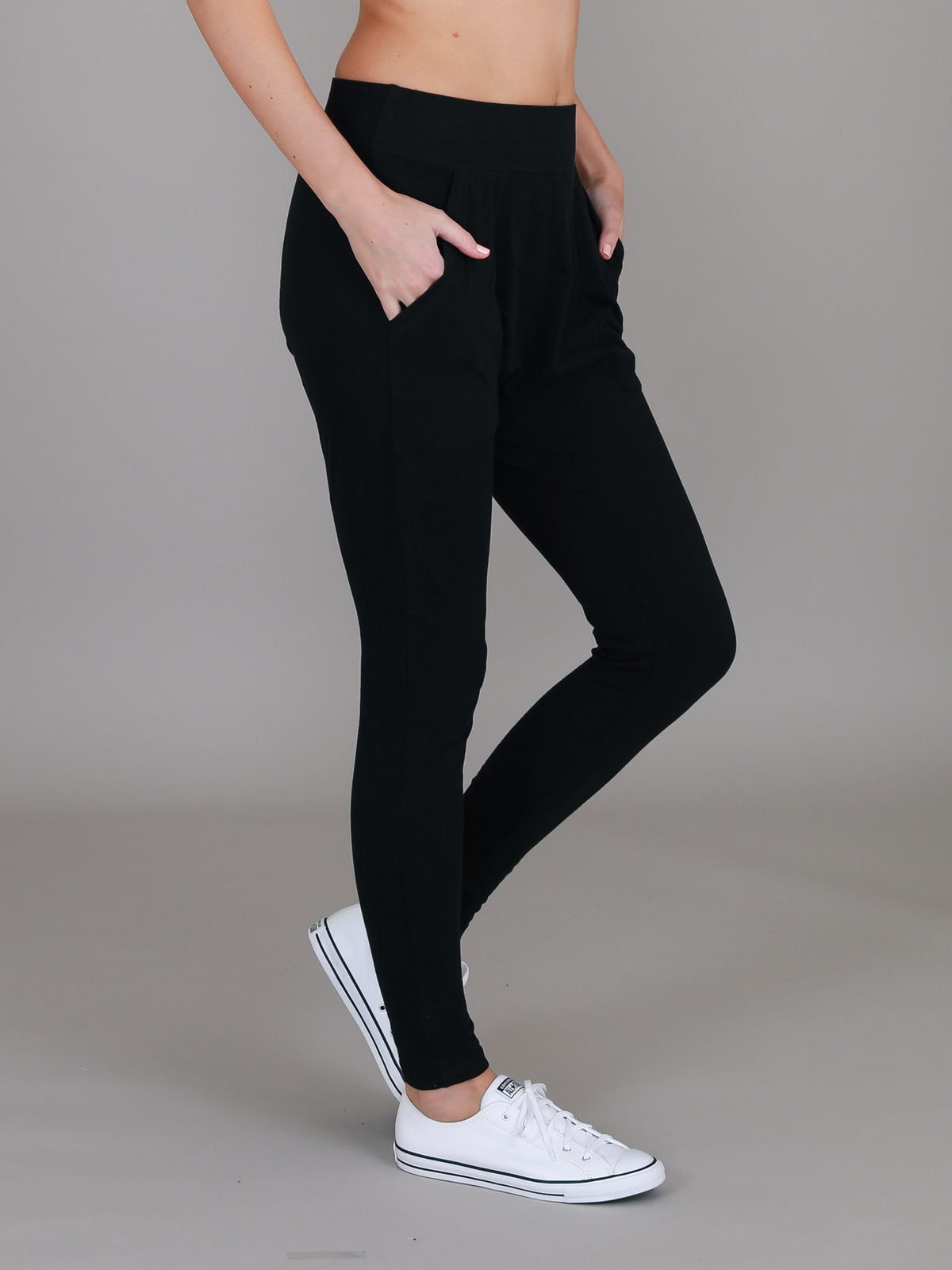 black tapered drop crotch pants