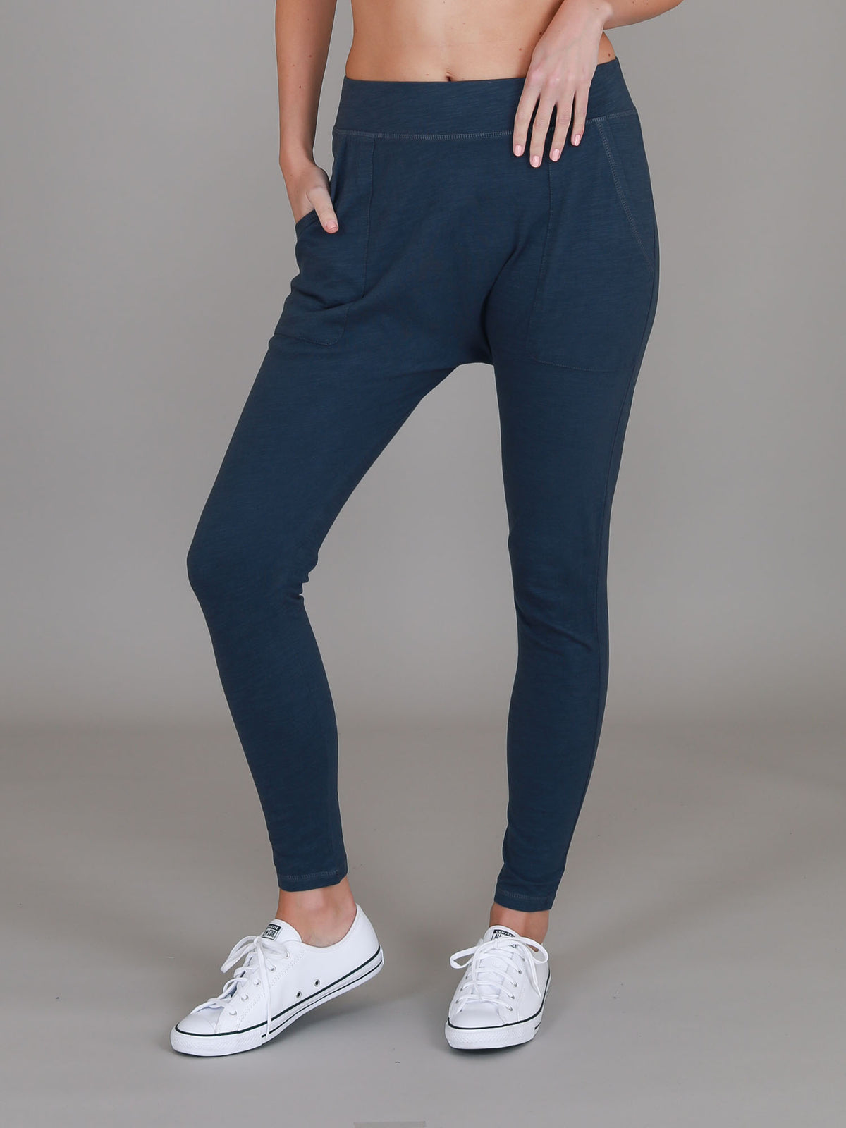 navy drop crotch pants