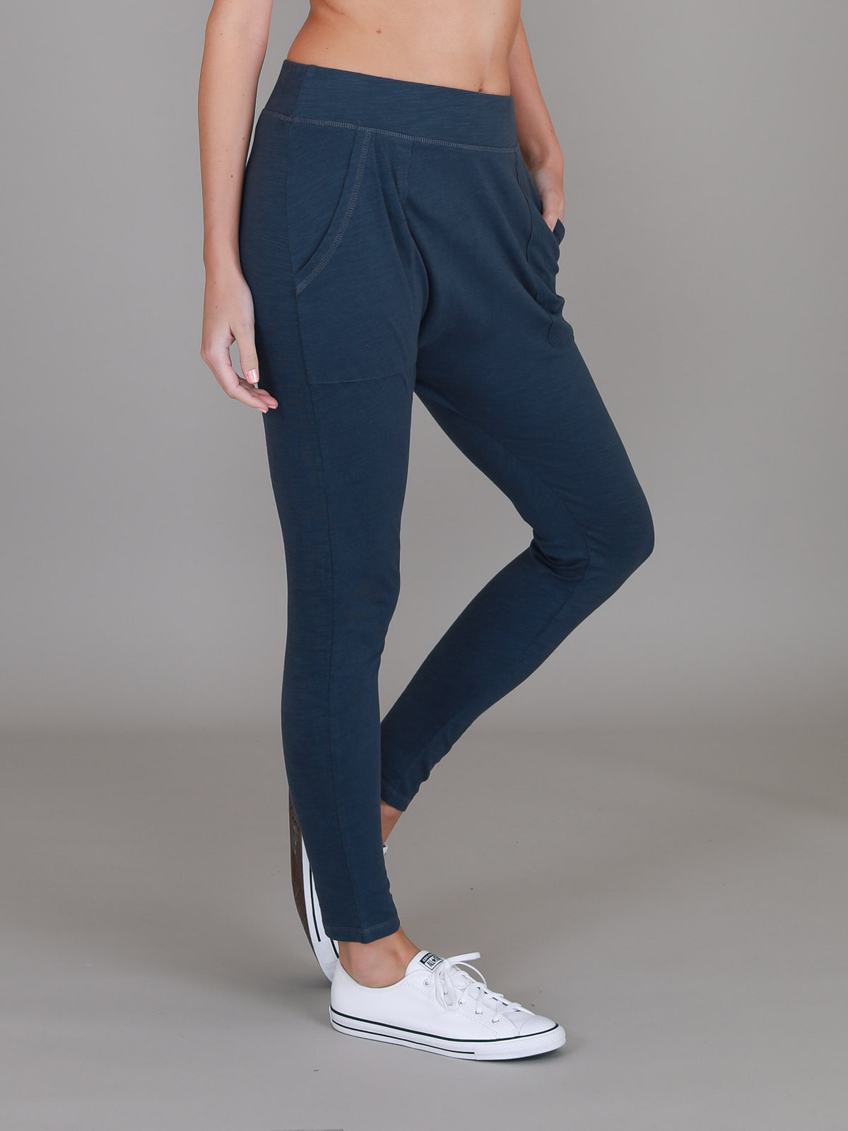 indigo drop crotch jogger pants