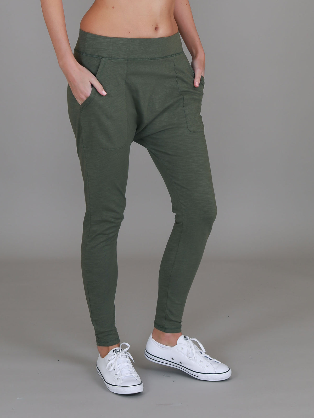 khaki drop crotch pants