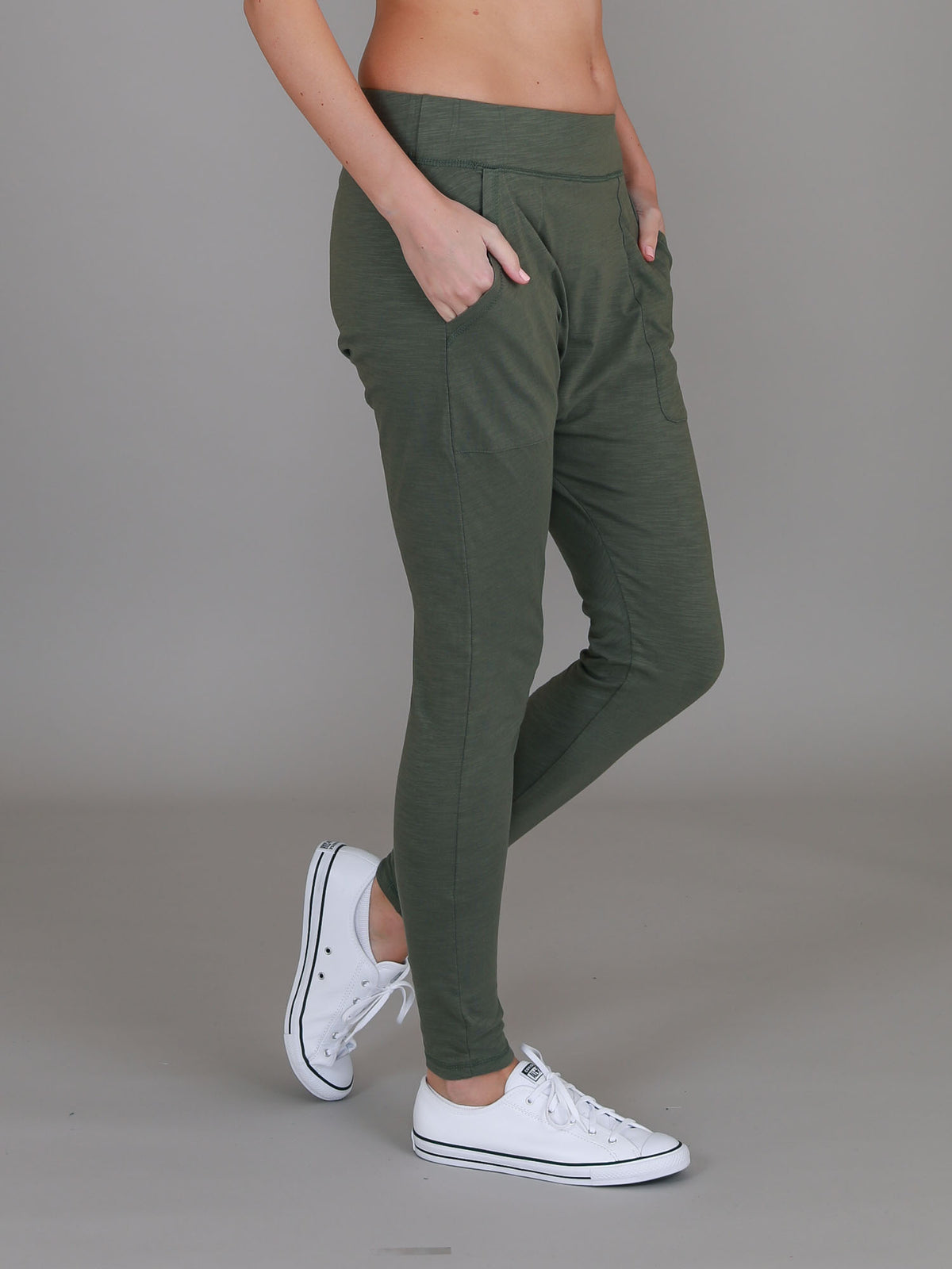 khaki drop crotch jogger pants