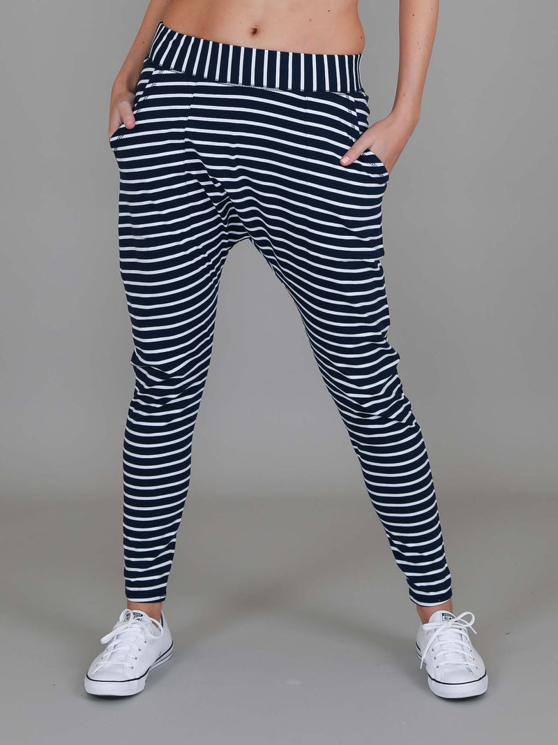drop crotch pants women #color_stripe on navy