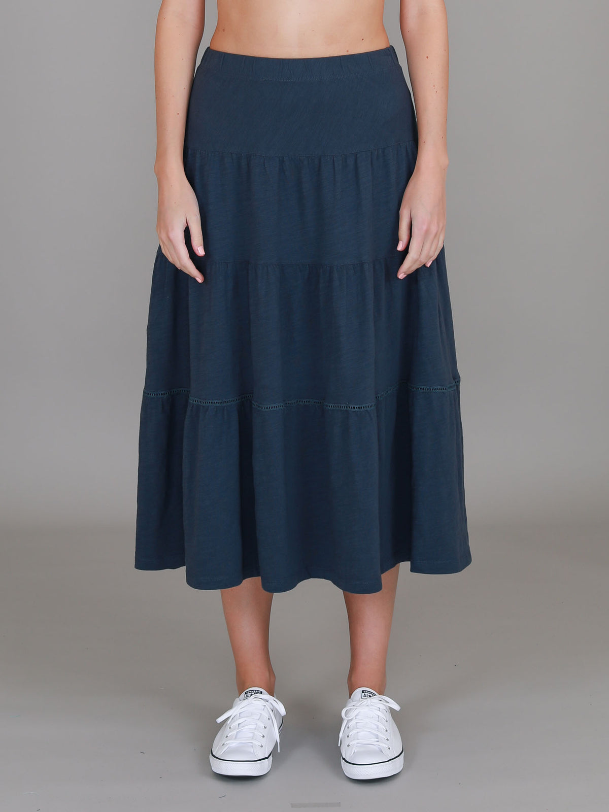 navy flowy skirt