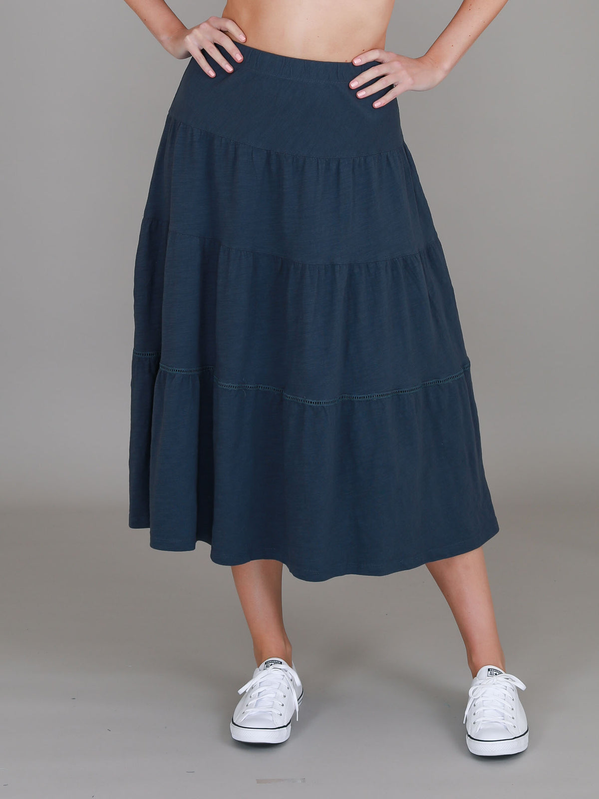 Piper | Women's Tiered Midi Skirt – Cotton Jersey