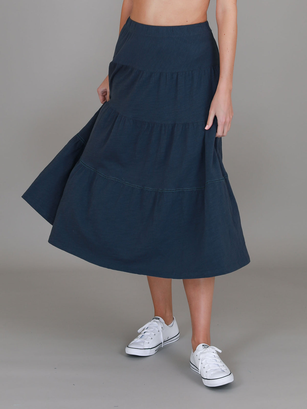 indigo midi skirt