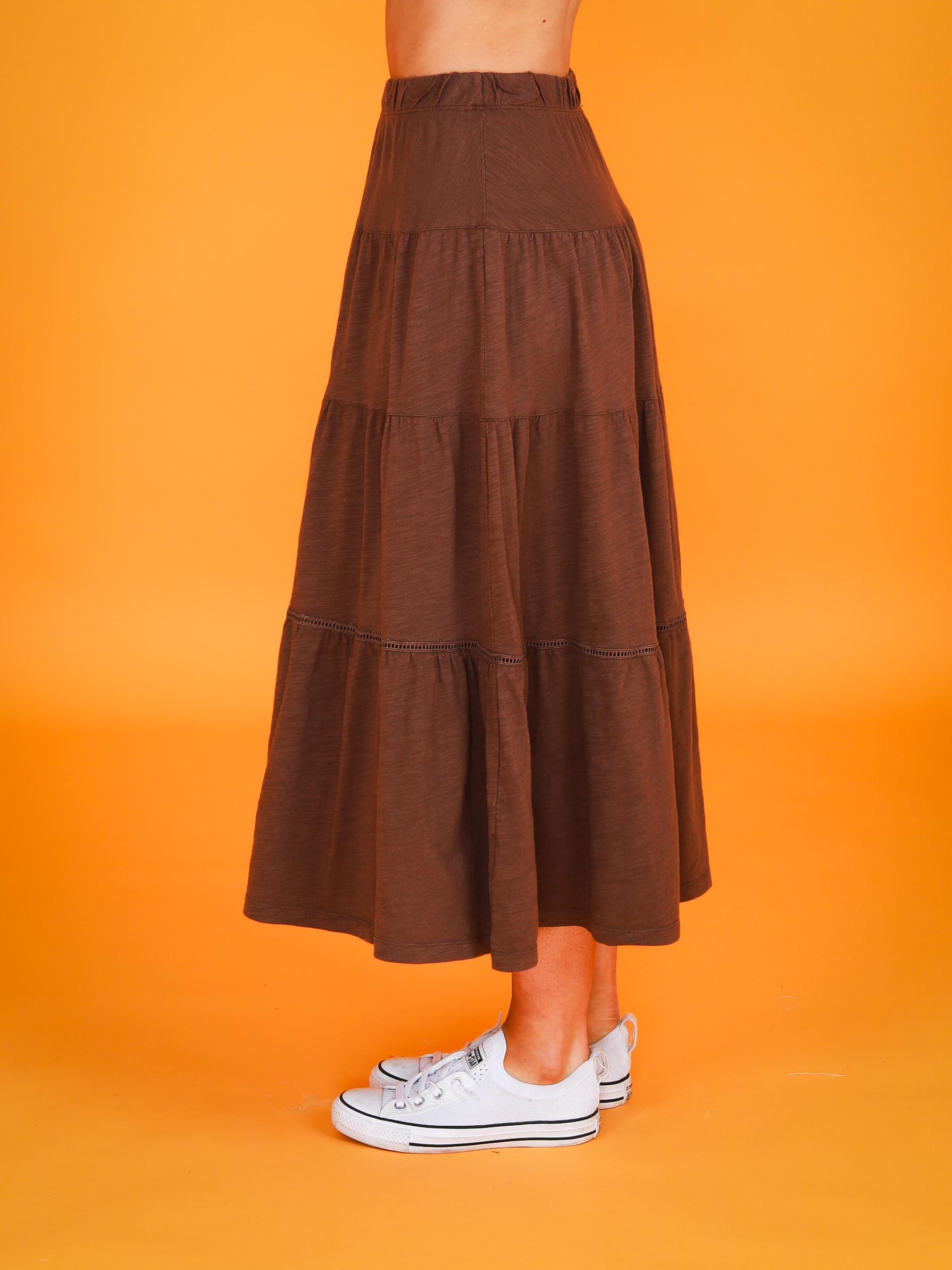 midi brown skirt #color_coffee