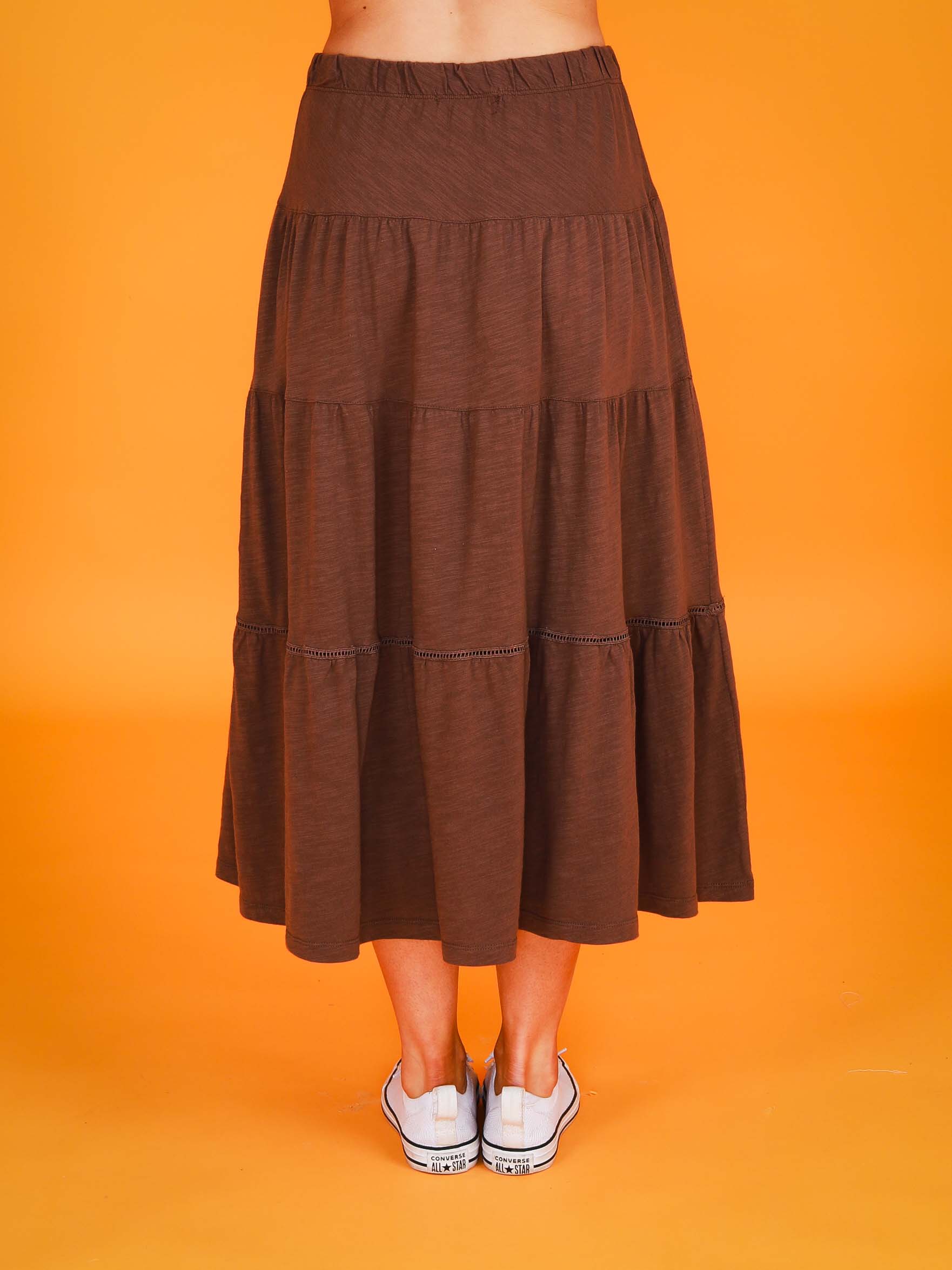 brown maxi skirt #color_coffee
