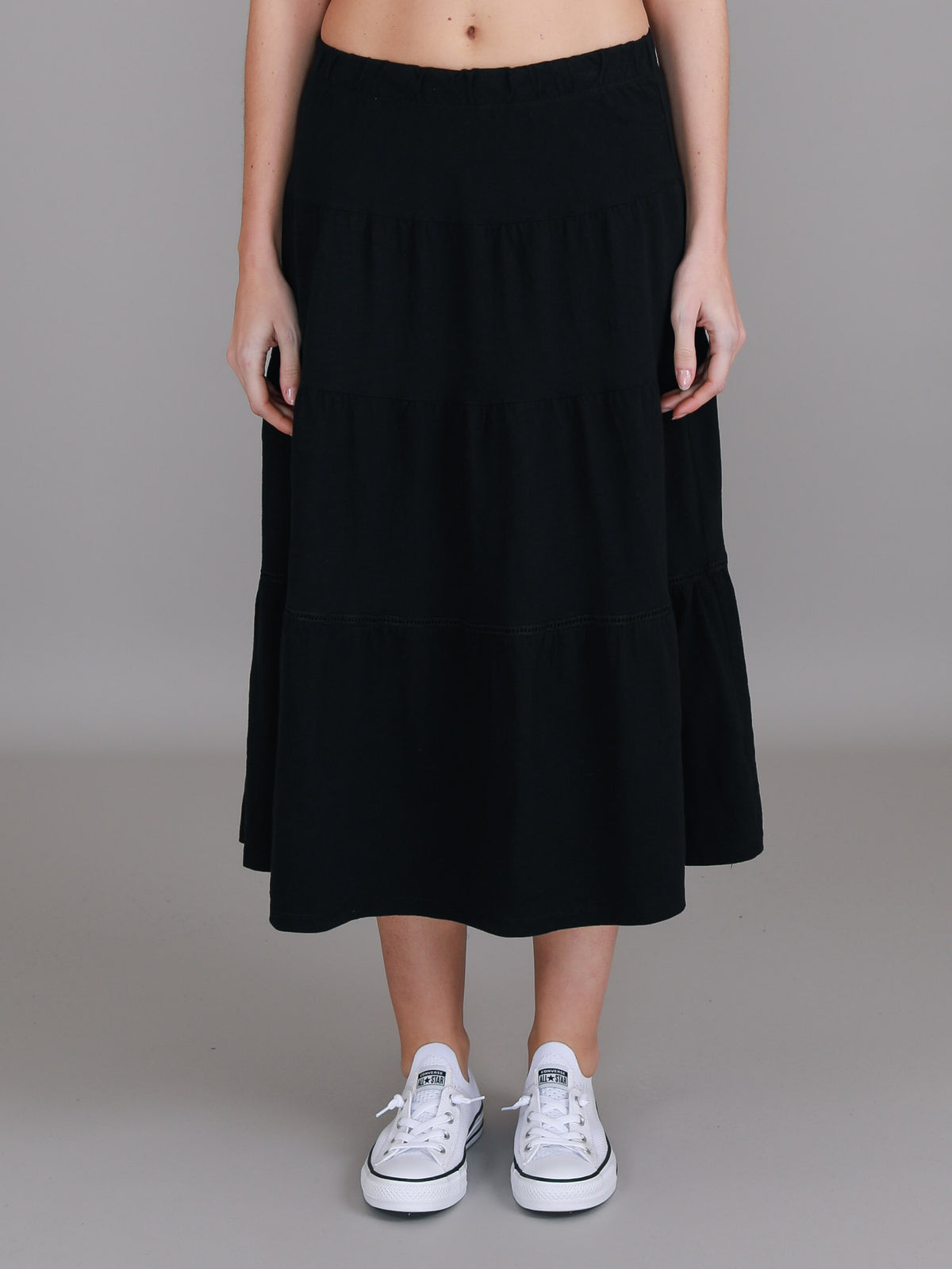 tiered midi skirt