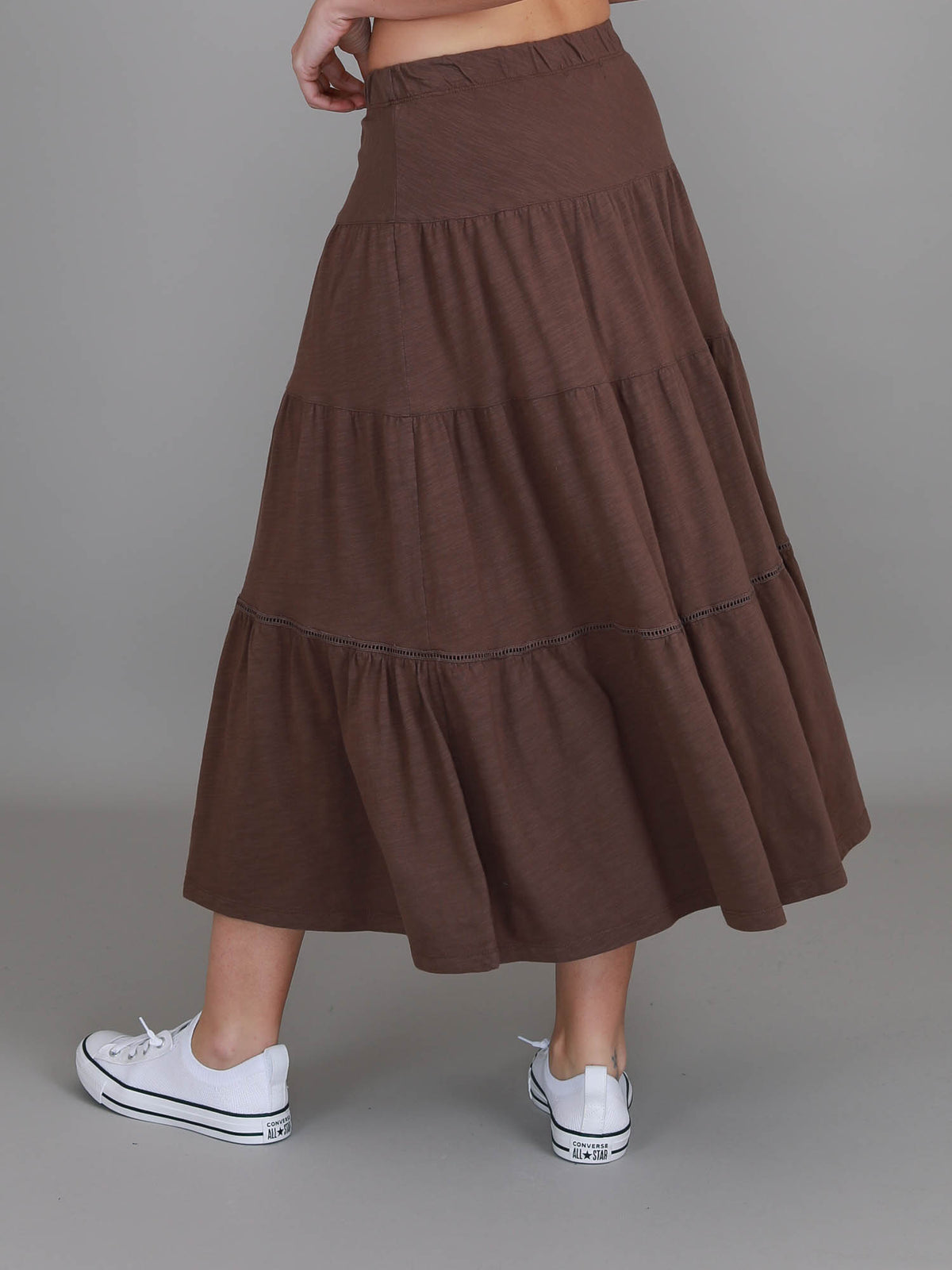 coffee midi skirt