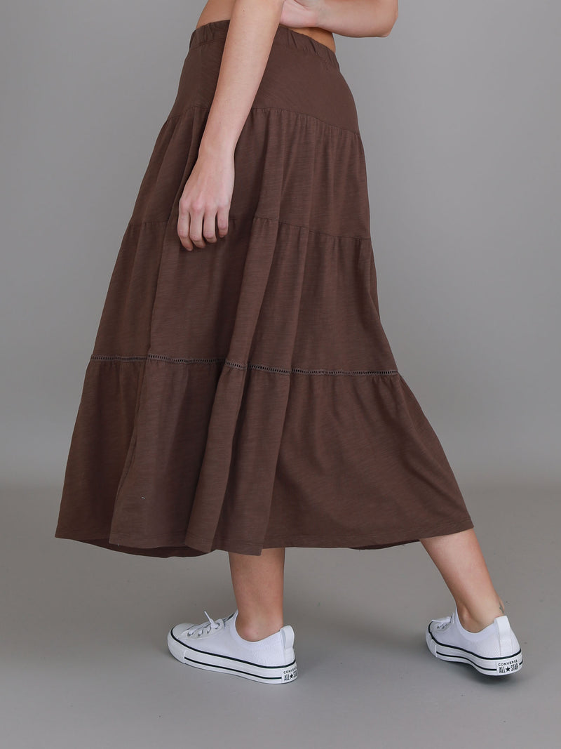 brown tiered skirt #color_coffee