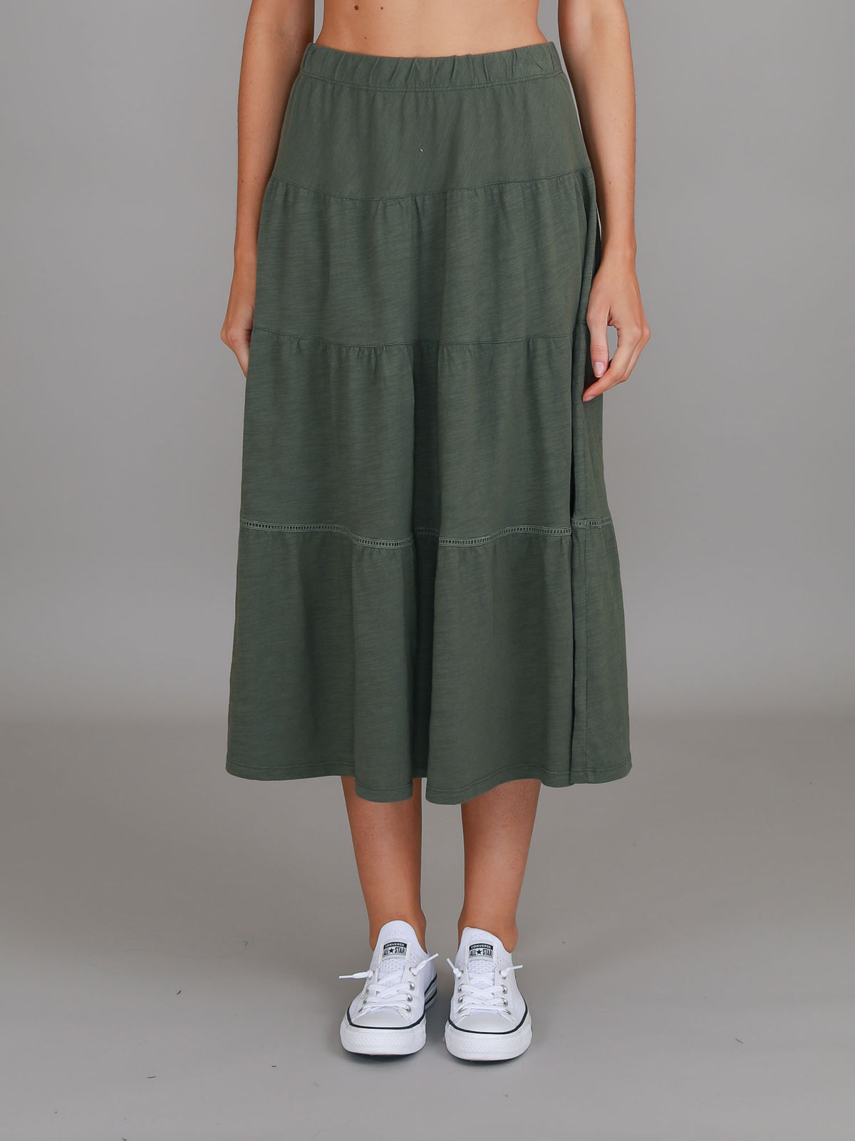 green tiered skirt