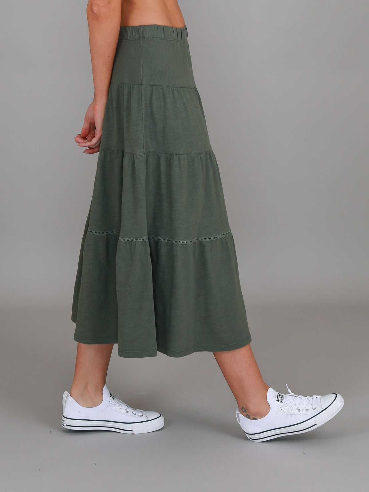 khaki tiered skirt