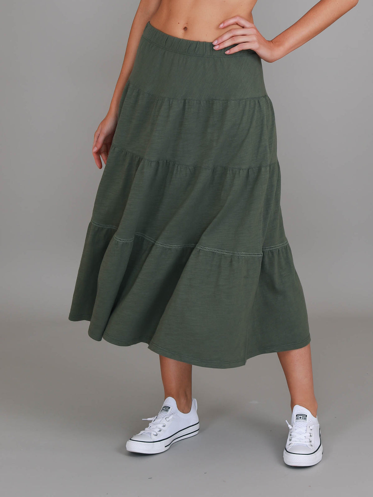 olive midi skirt