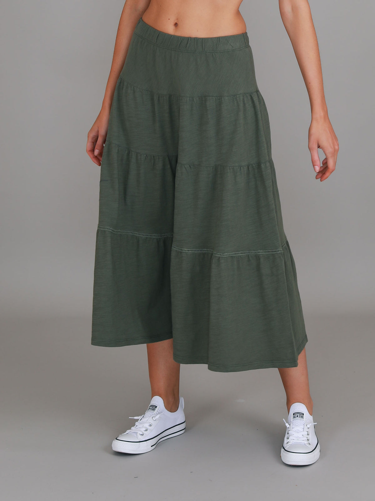 khaki midi skirt