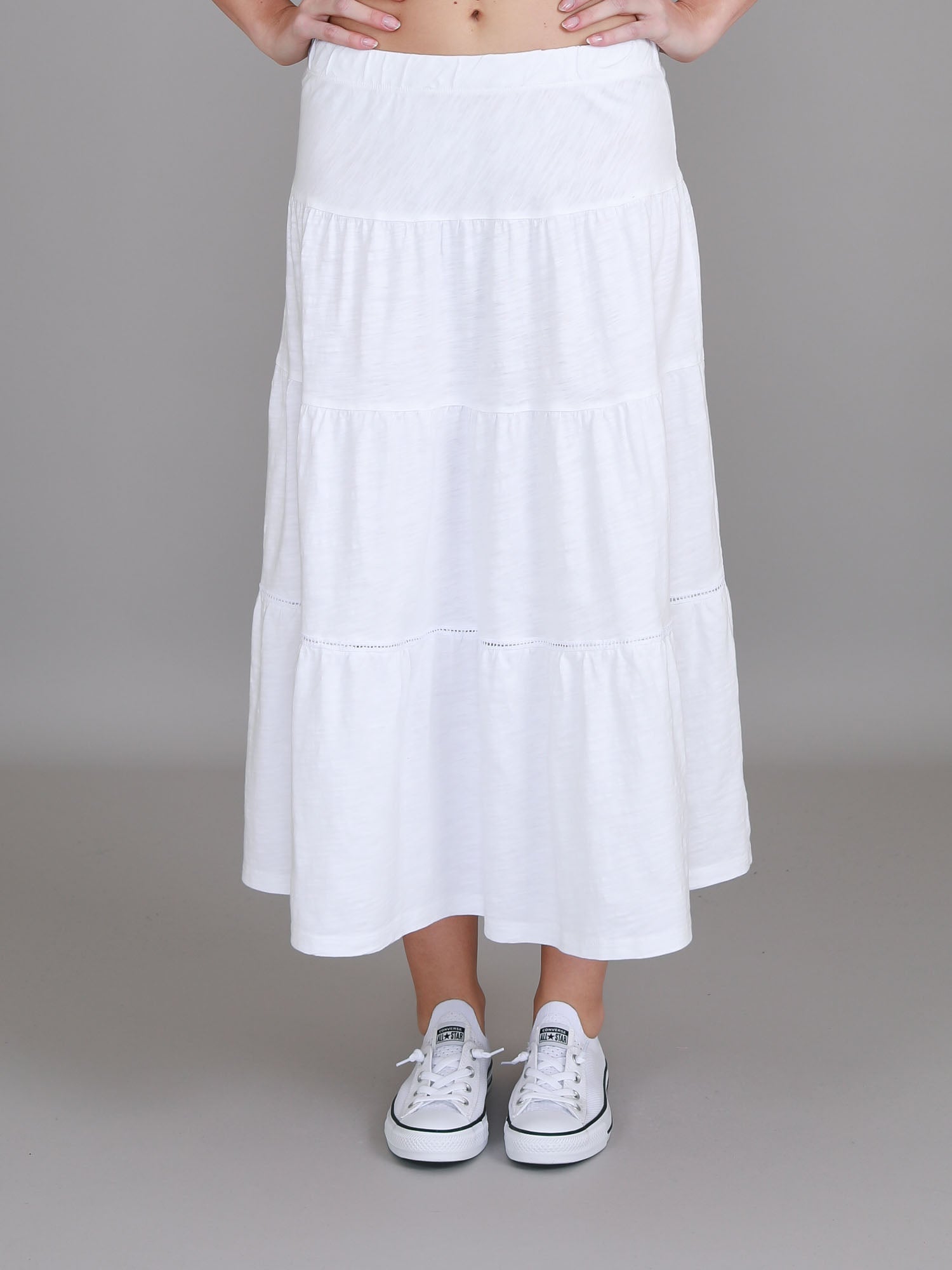 white tiered maxi skirt #color_white