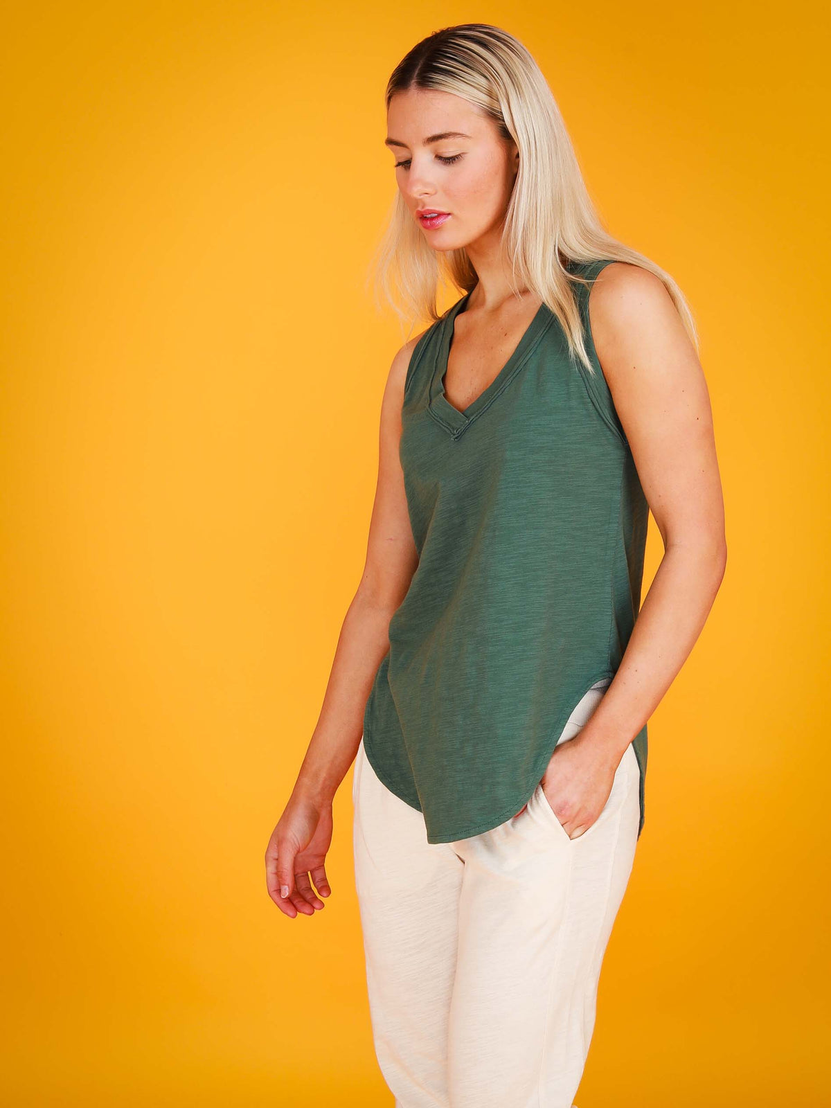 green v neck tank