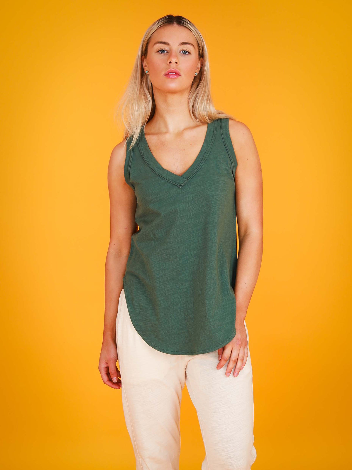 green tank top
