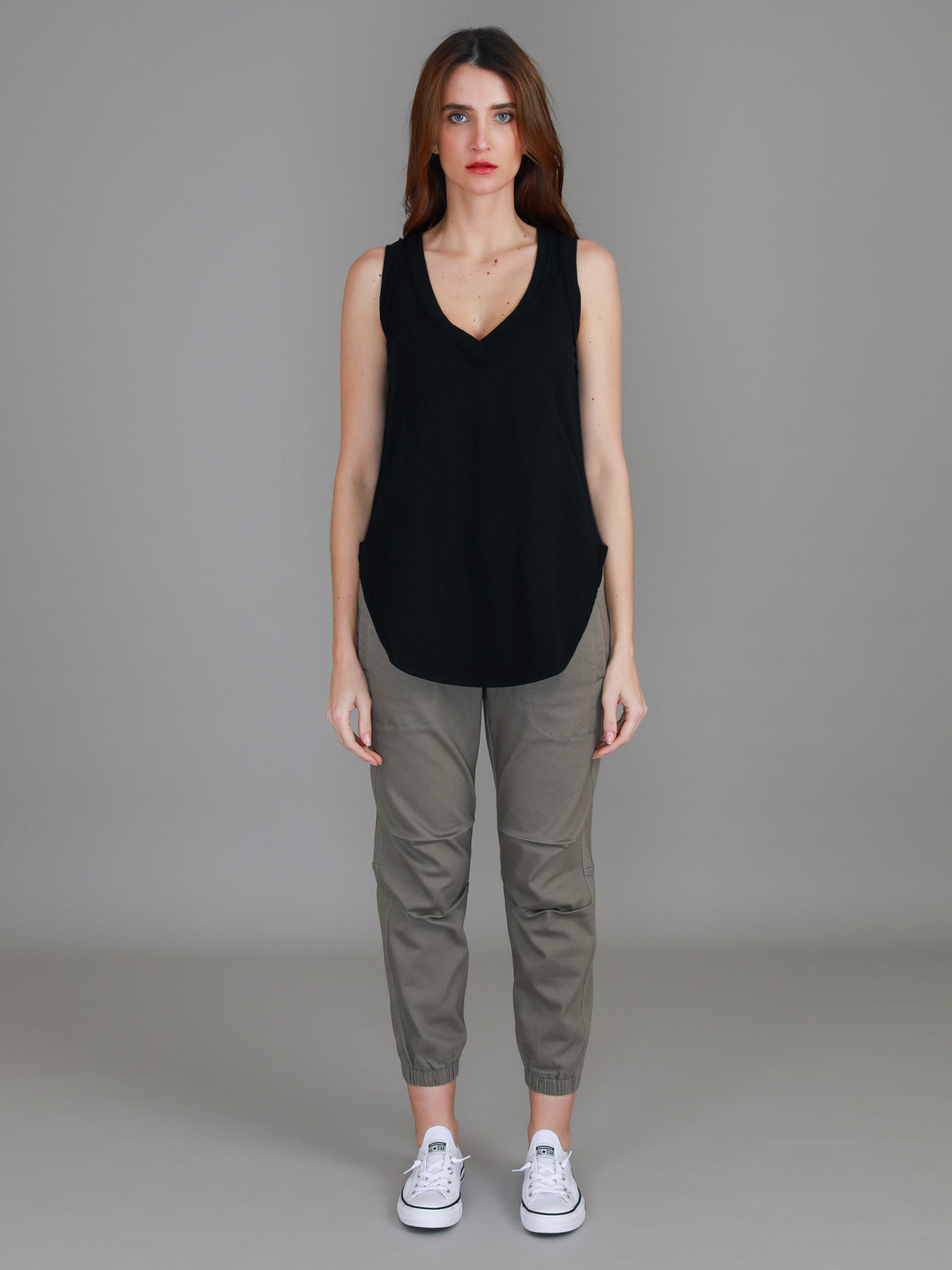 black sleeveless top