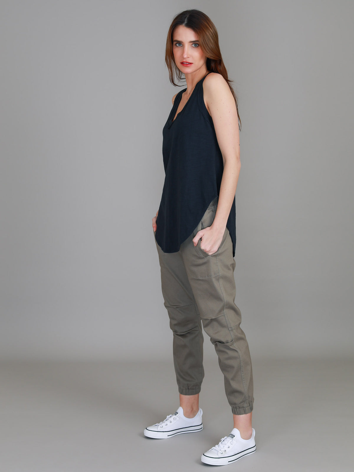 navy v neck tank