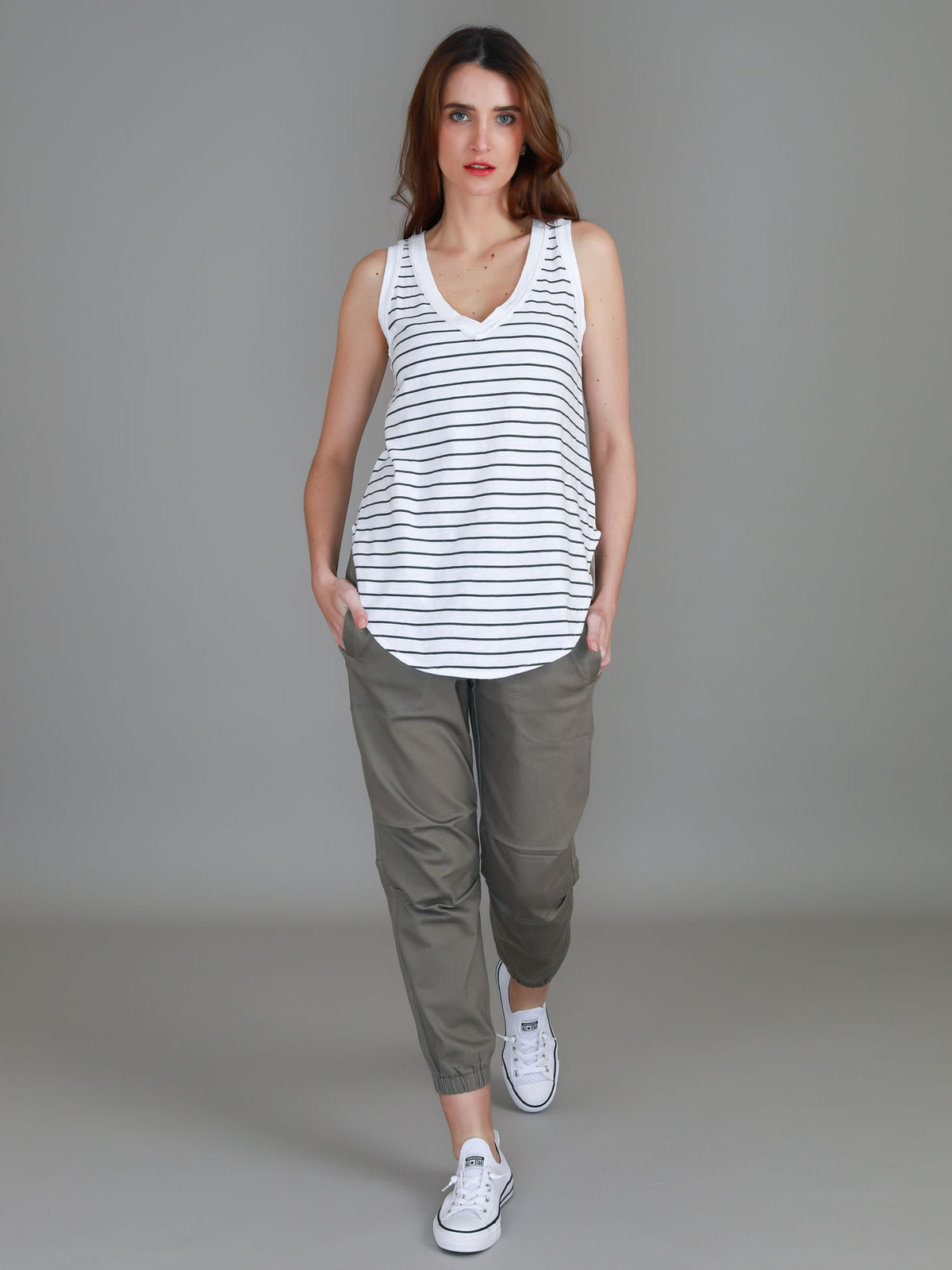 striped v neck tank