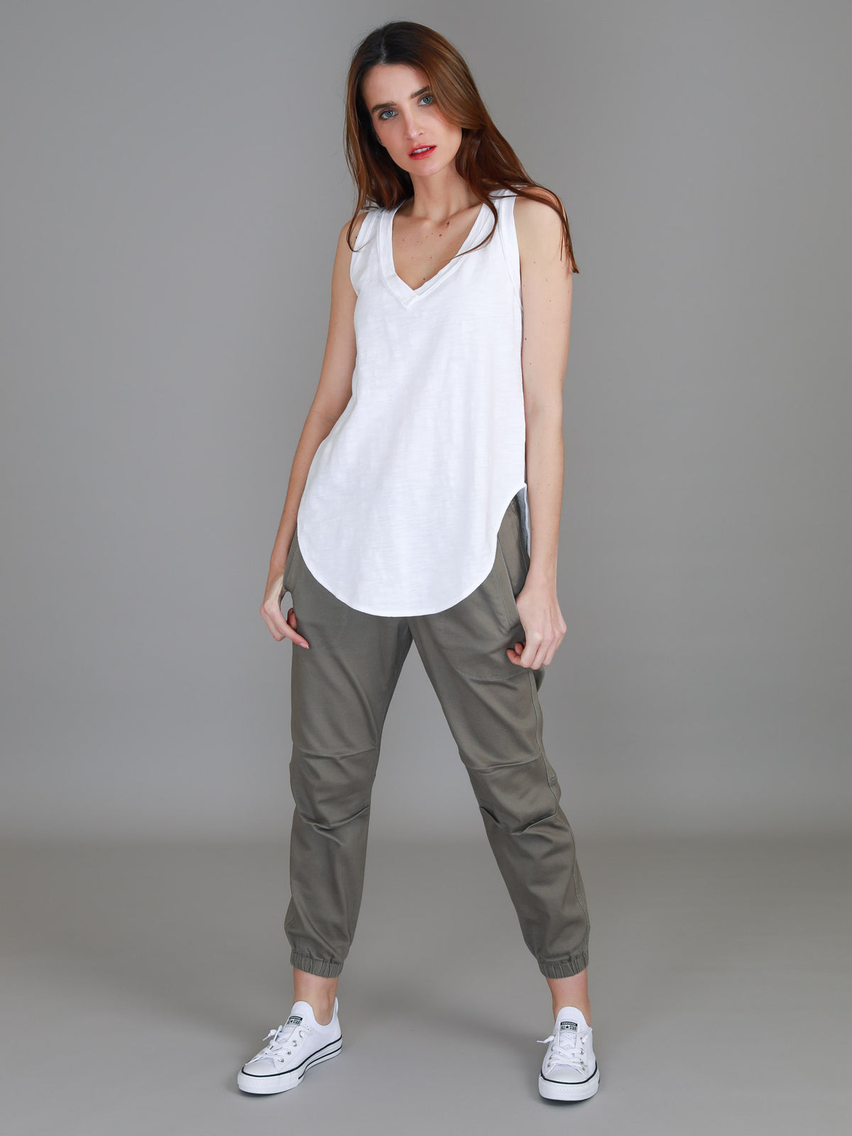 white v neck tank