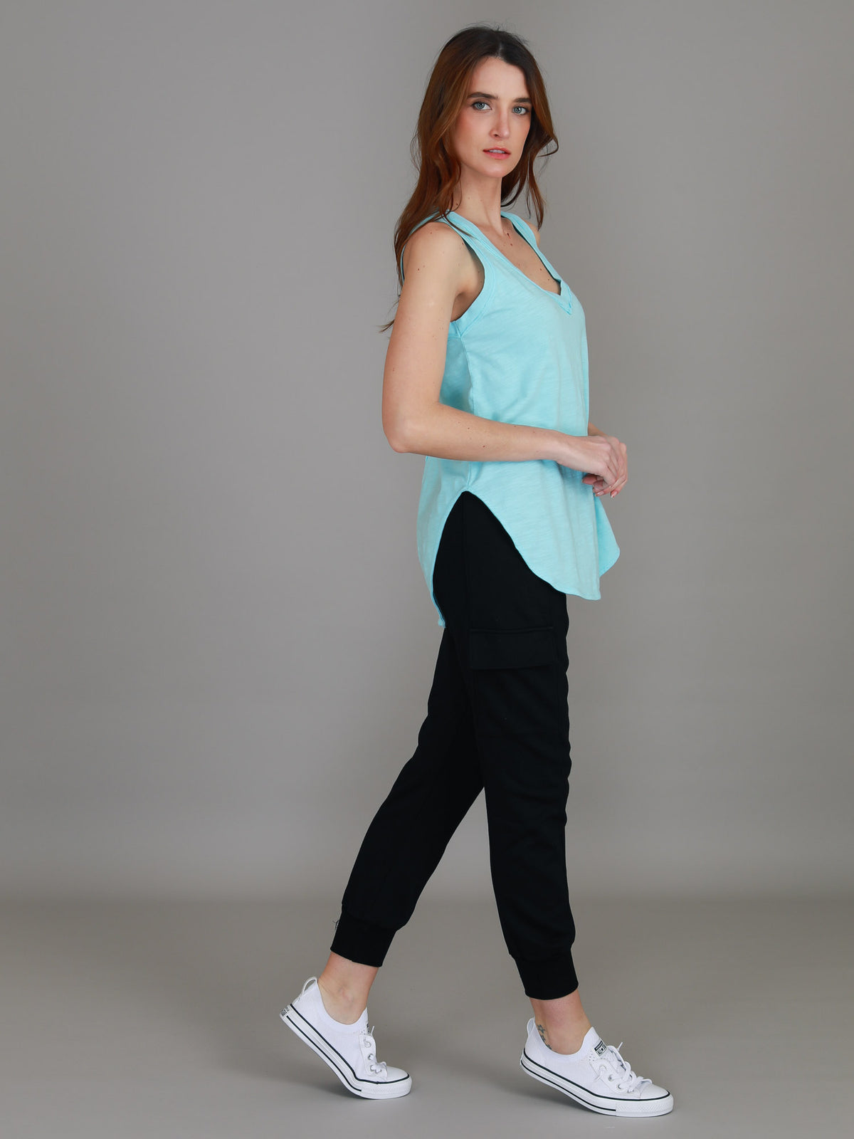 blue v neck tank