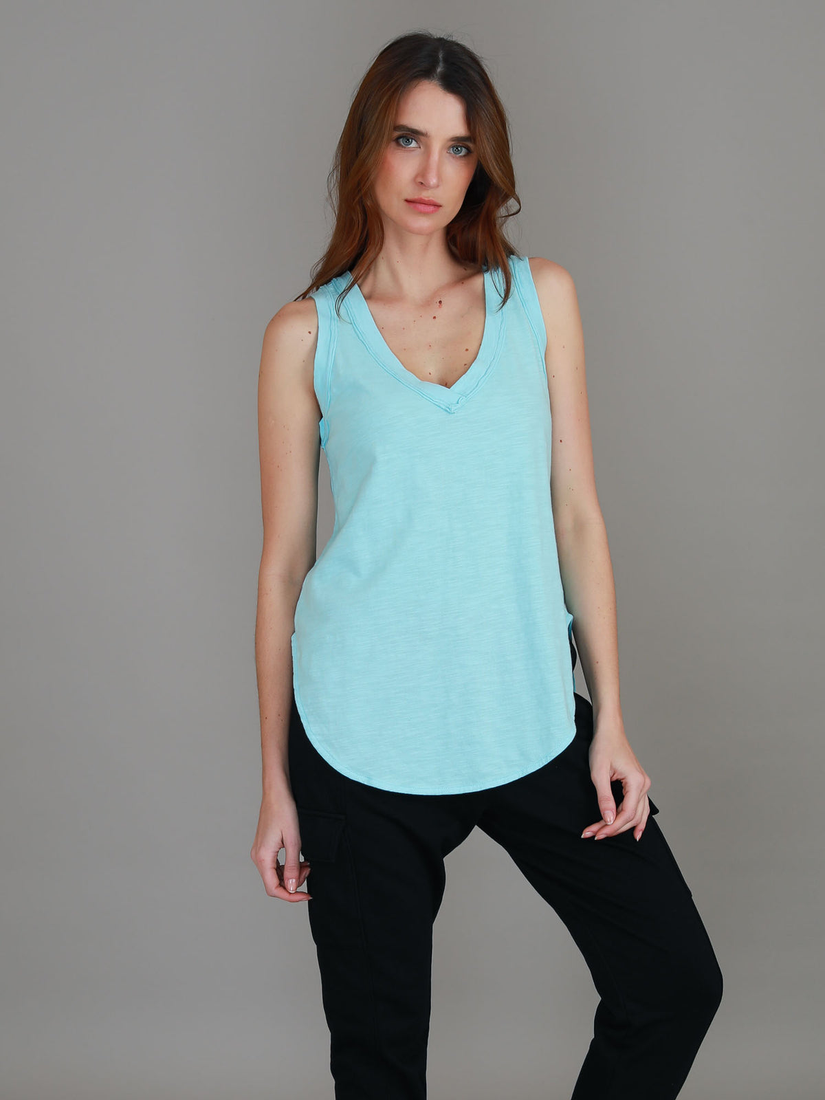 teal tank top