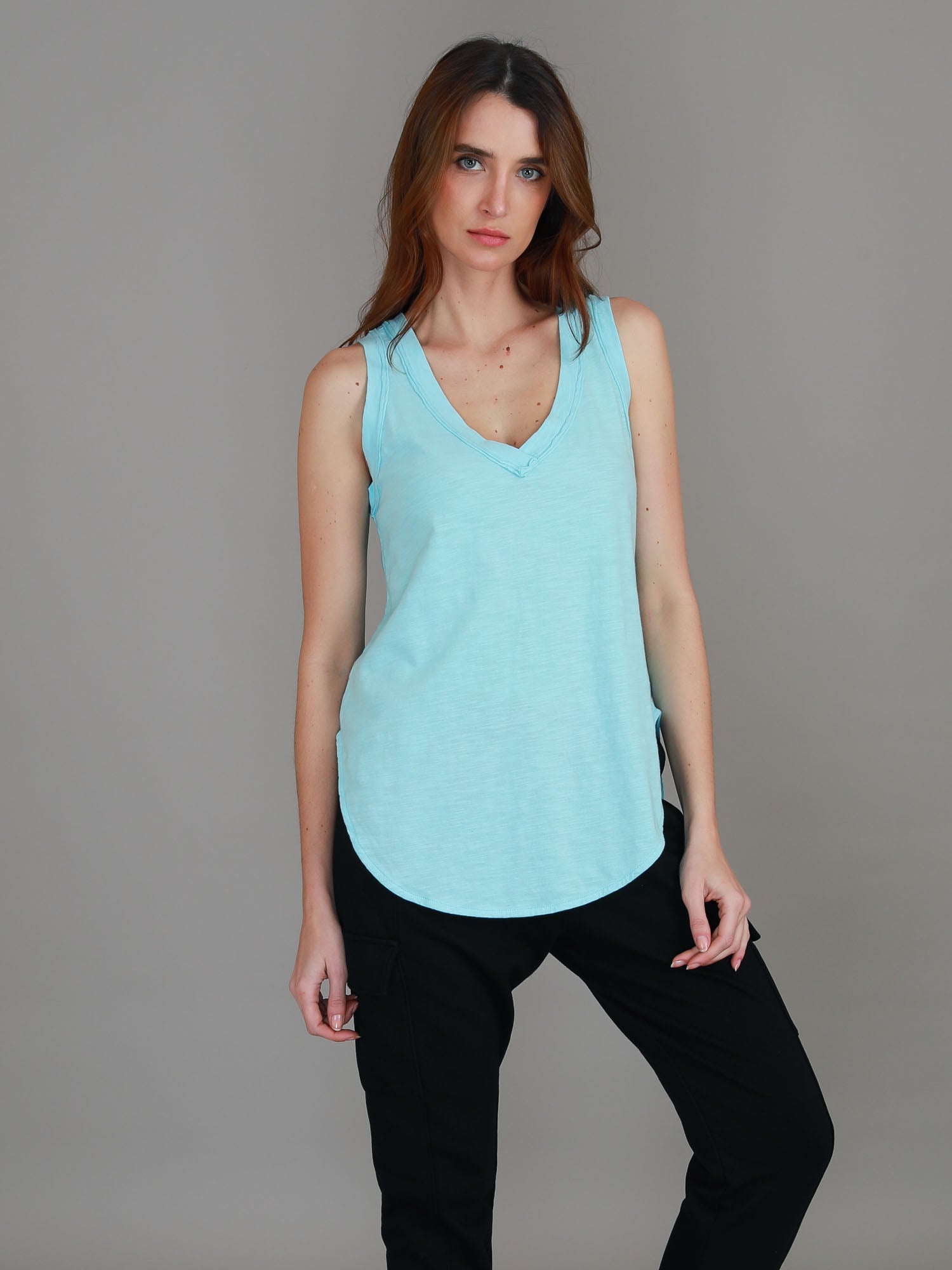 v neck tank top #color_cyan