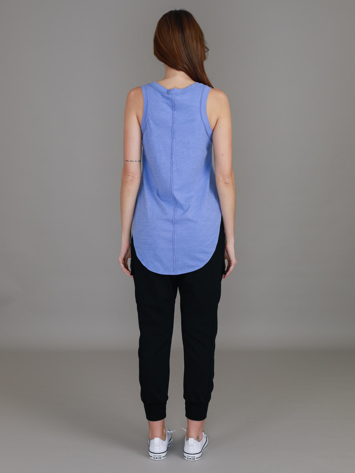 purple sleeveless top