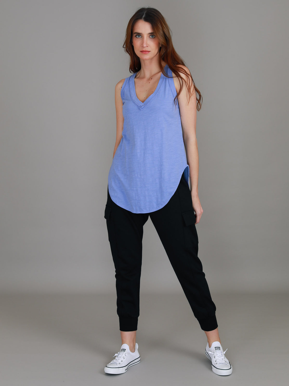 purple v neck tank