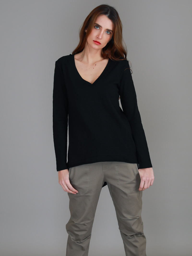 black v neck long sleeve tee #color_black