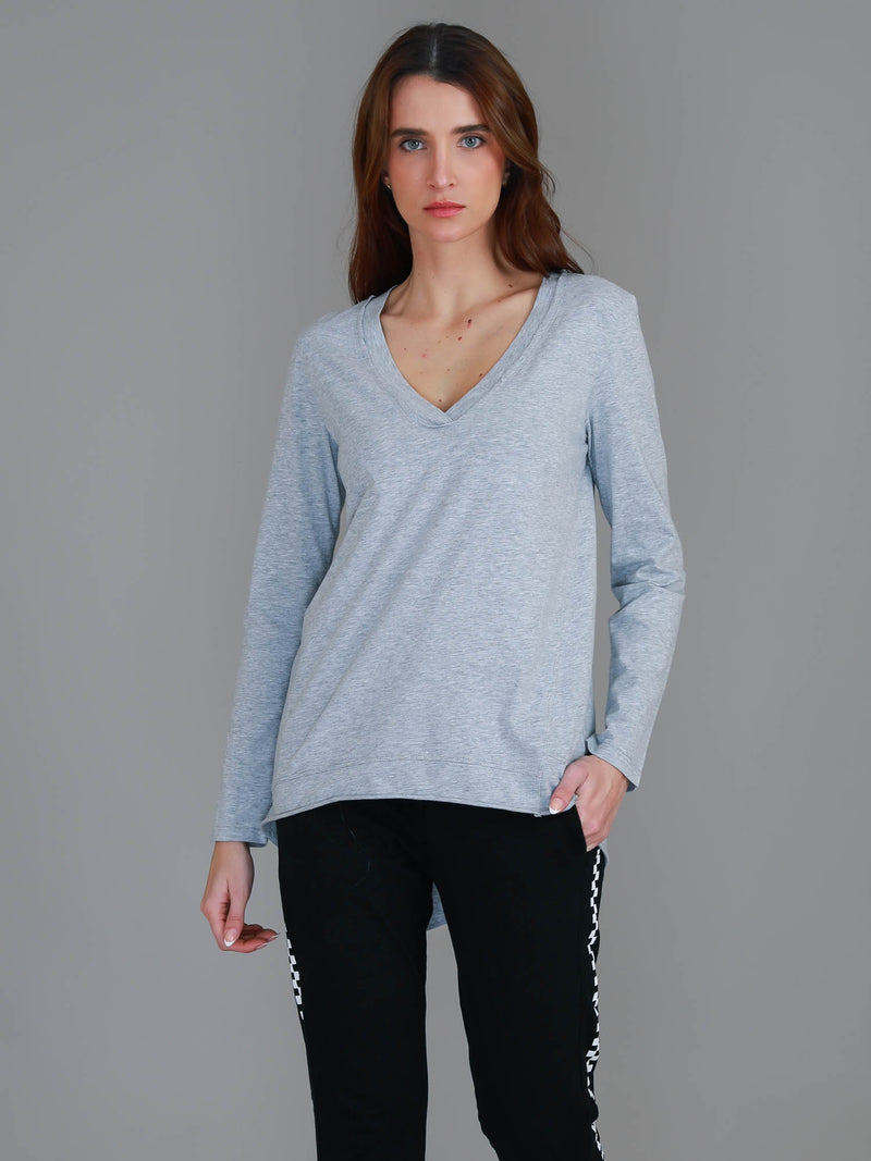 grey marle v neck long sleeve tee #color_grey marle