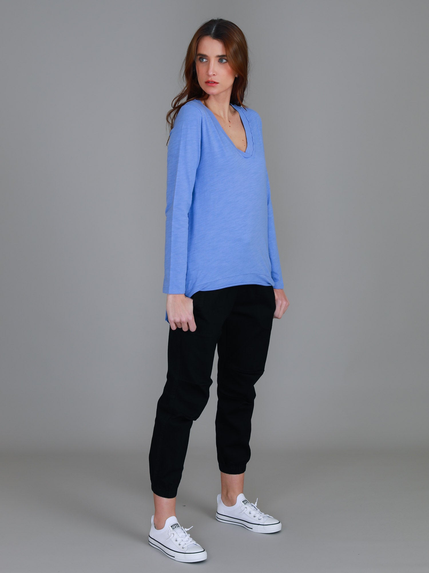 long sleeve navy top #color_spanish violet