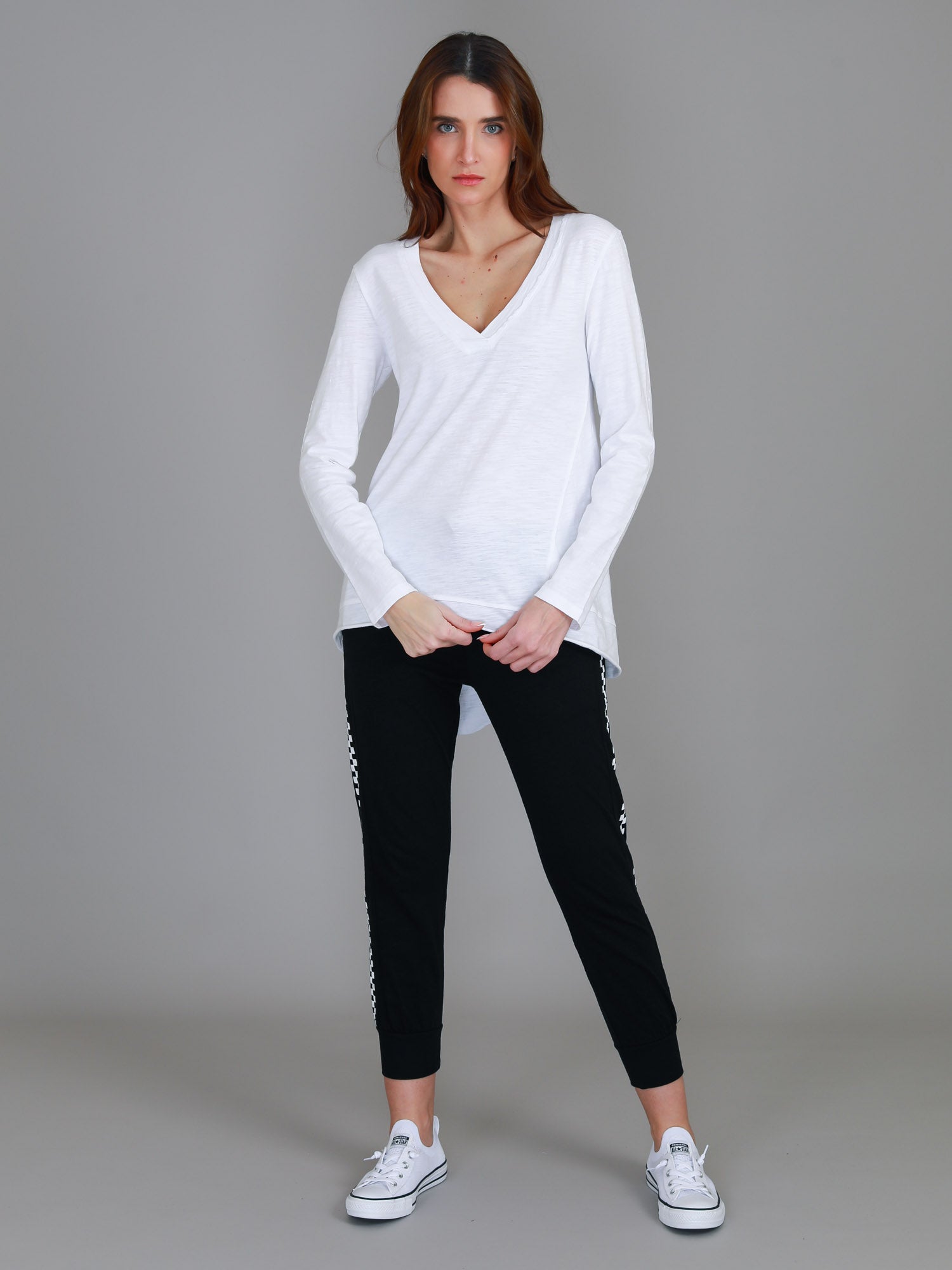 low cut long sleeve top #color_white