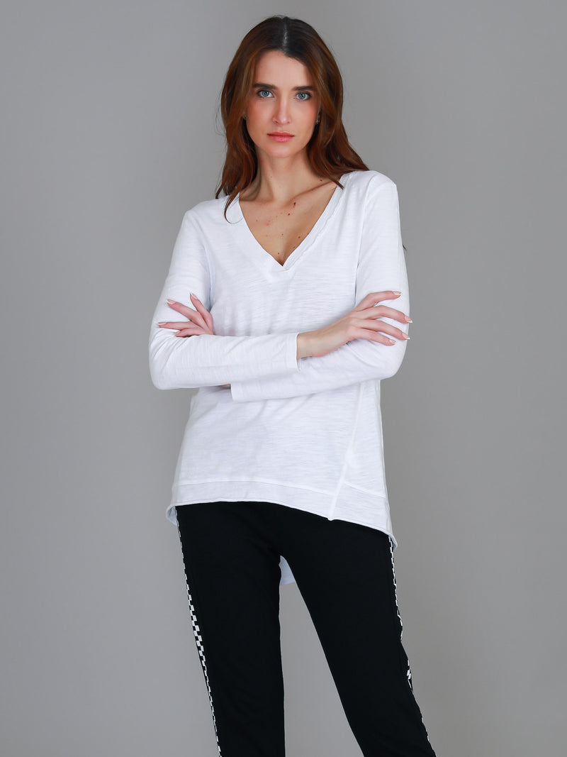 white v neck long sleeve tee #color_white