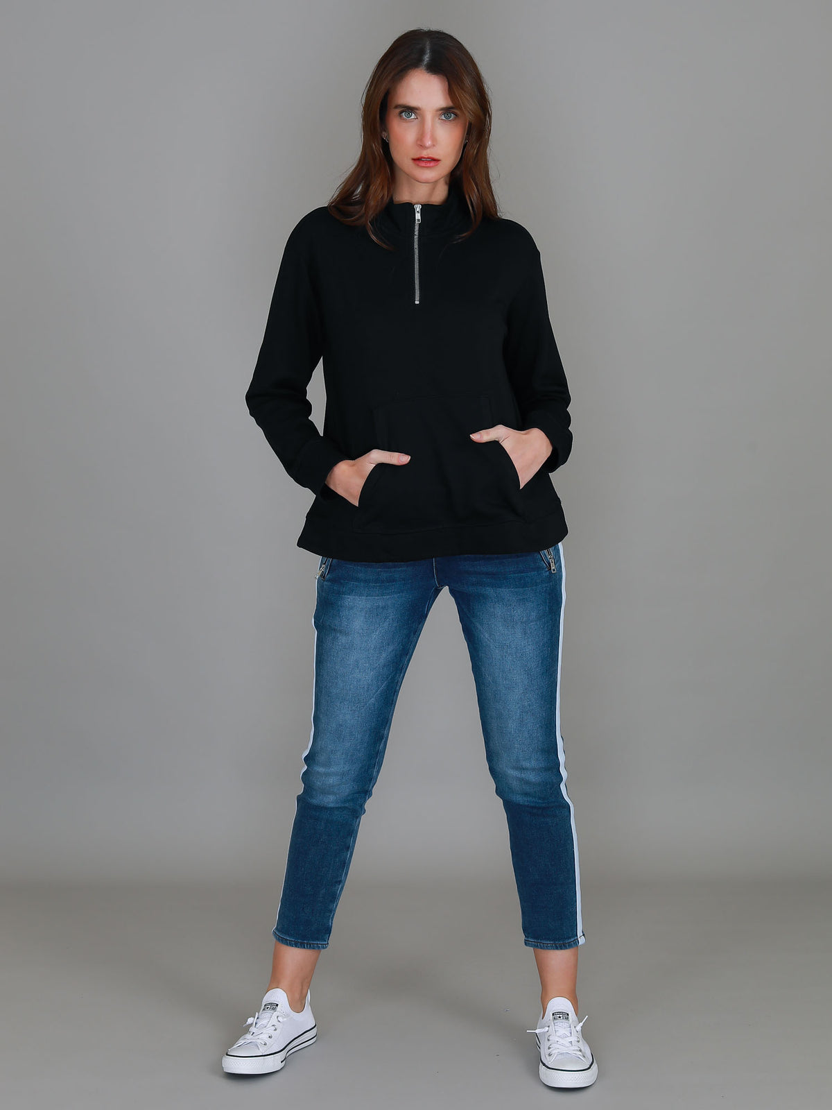 black french terry half zip