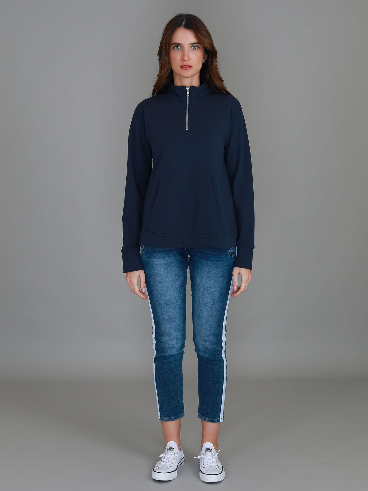 navy zip neck sweatshirt