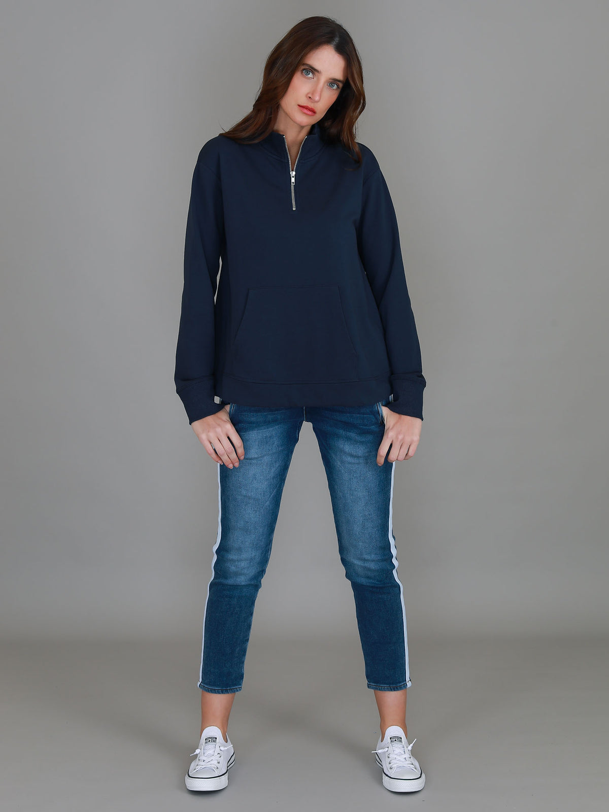 navy half zip sweater women