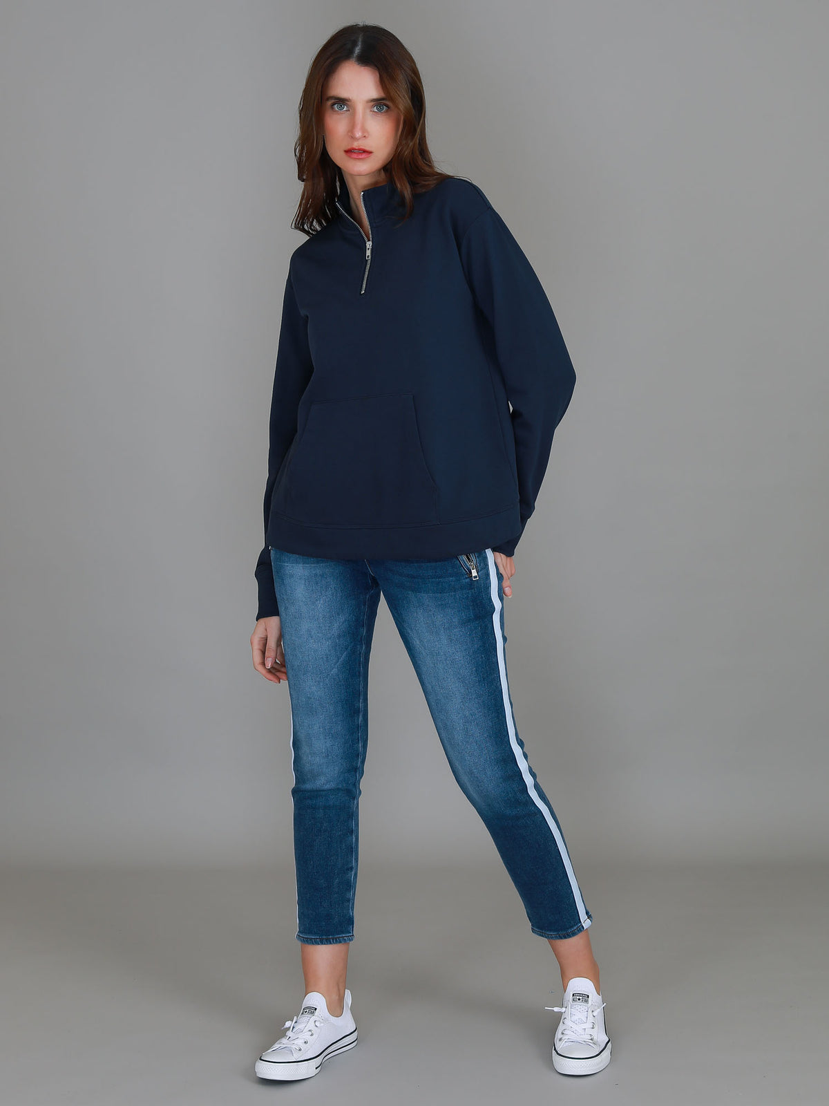navy half zip sweatshirt