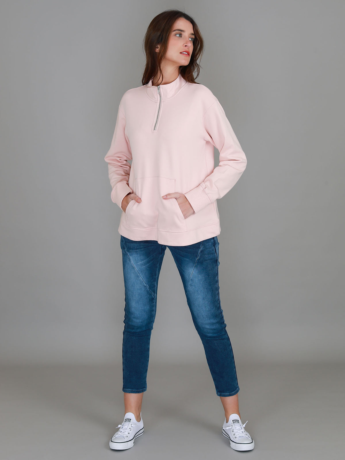 misty rose quarter zip pullover