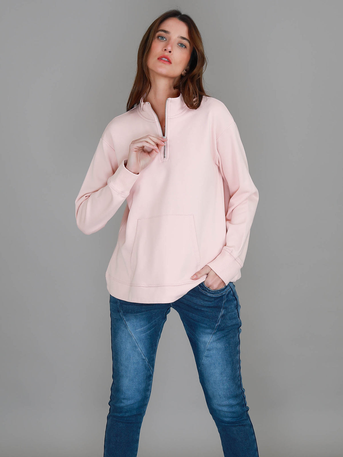misty rose half zip sweatshirt