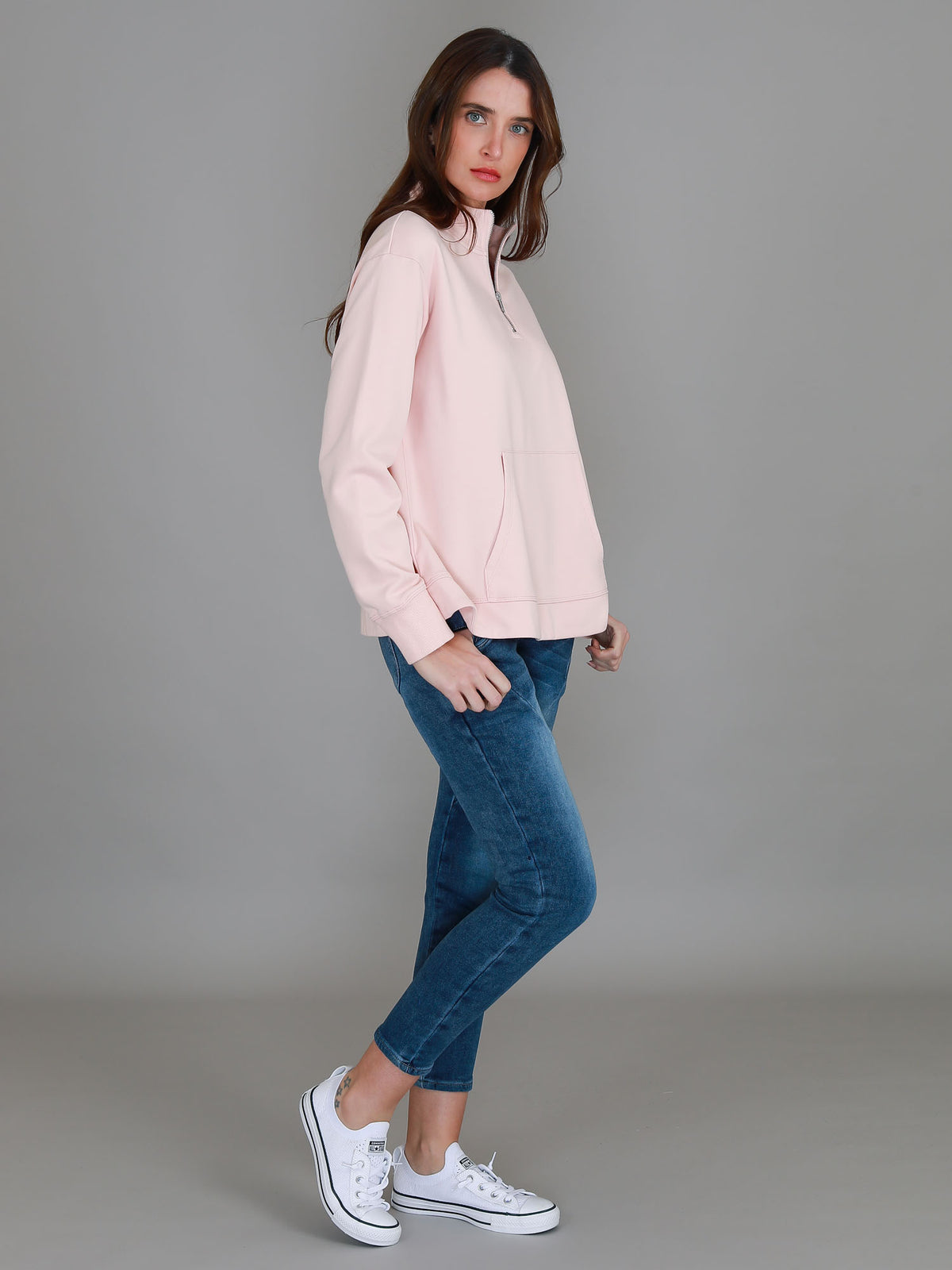pink half zip sweater women