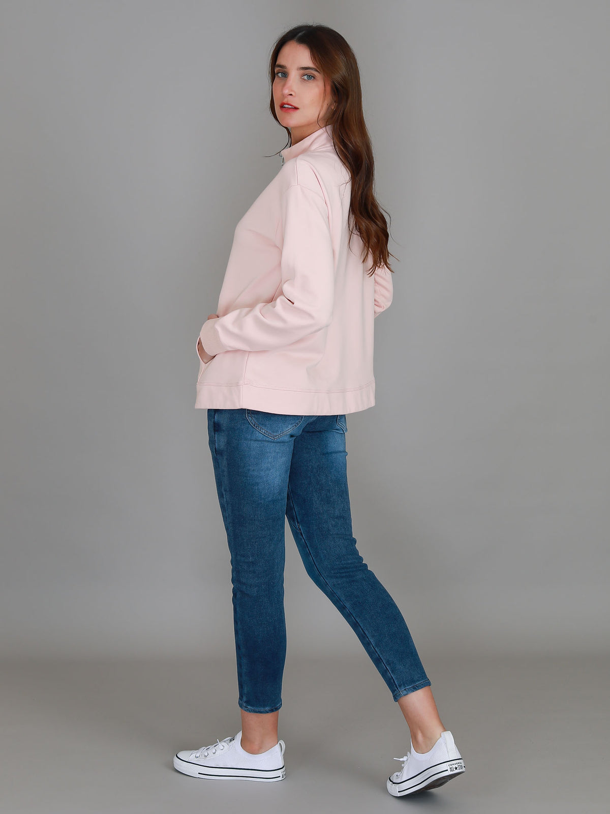 pink half zip sweatshirt