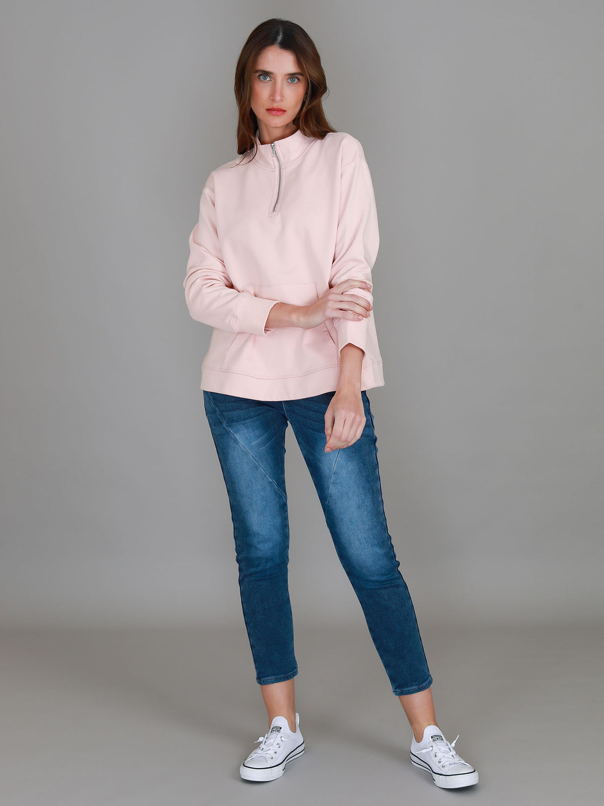 misty rose french terry half zip