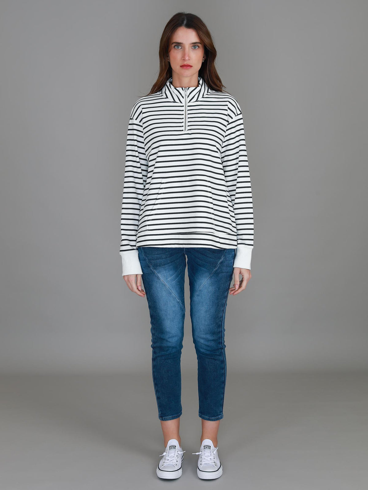 stripe zip neck sweatshirt